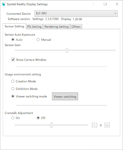Screenshot of sensor settings (SR2)