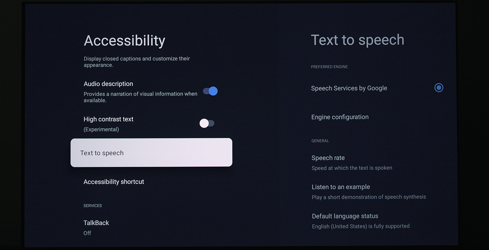 BRAVIA's accessibility features menu