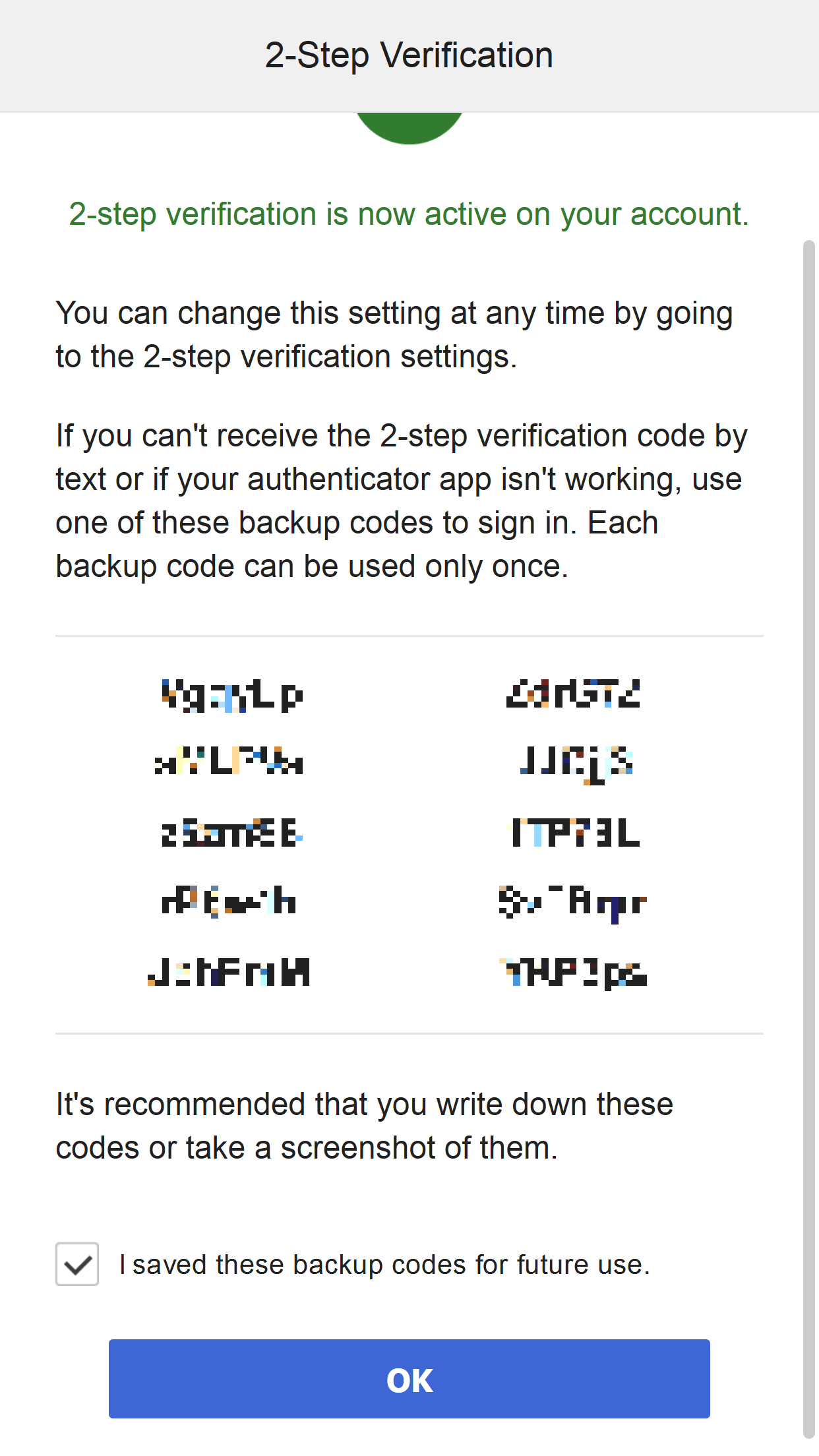 backup codes 2 step google authenticator