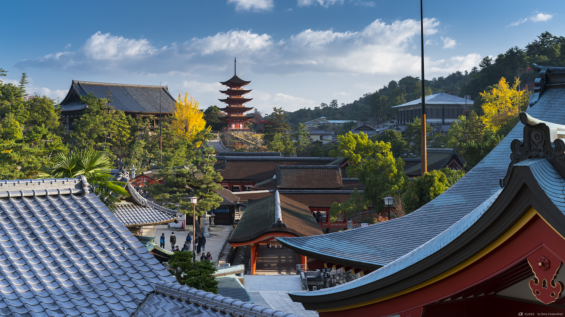 Sony Global A Clock World Time Captured By A Itsukushima Shinto Shrine