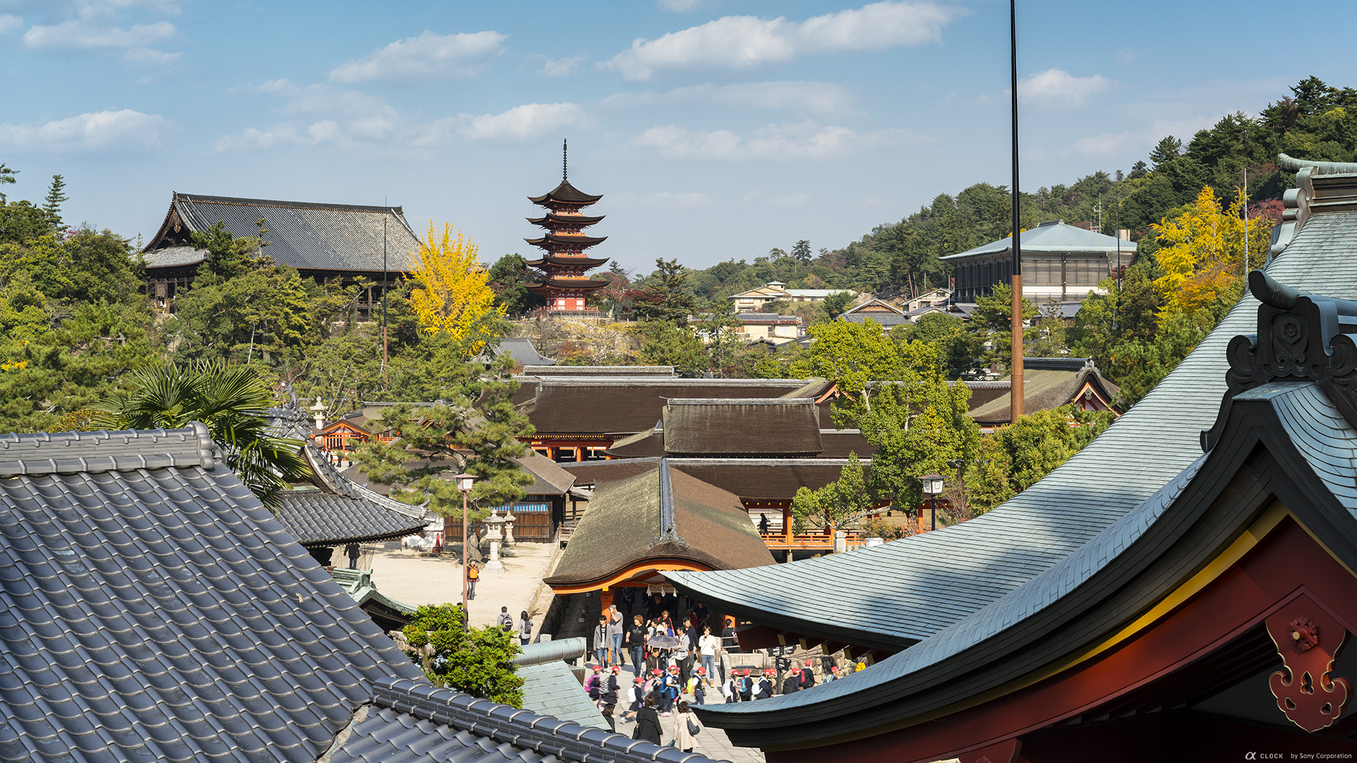 Sony Global A Clock World Time Captured By A Itsukushima Shinto Shrine