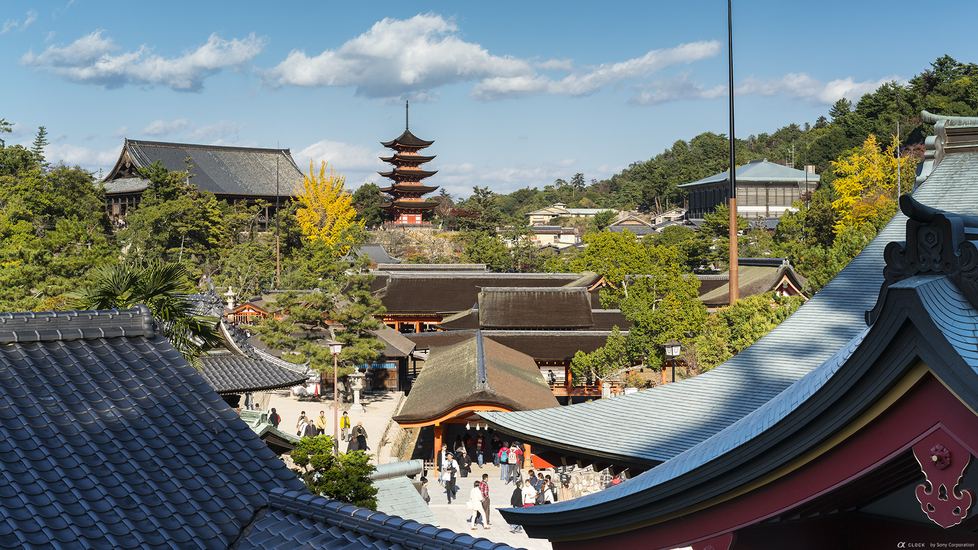 Sony Global A Clock World Time Captured By A Itsukushima Shinto Shrine