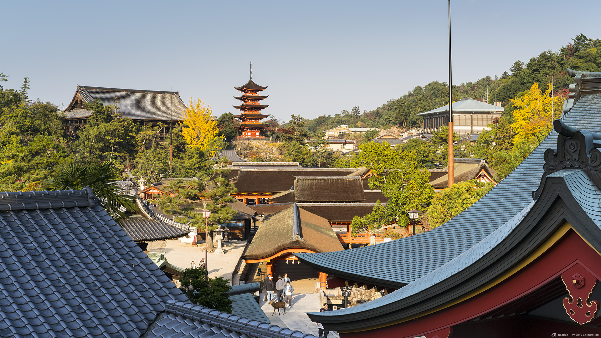 Sony Global A Clock World Time Captured By A Itsukushima Shinto Shrine