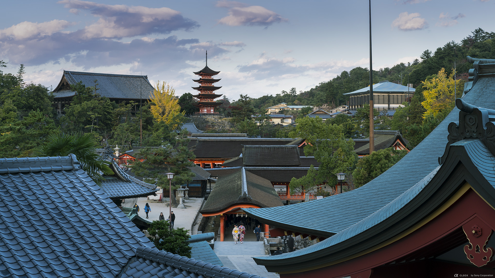 Sony Global A Clock World Time Captured By A Itsukushima Shinto Shrine