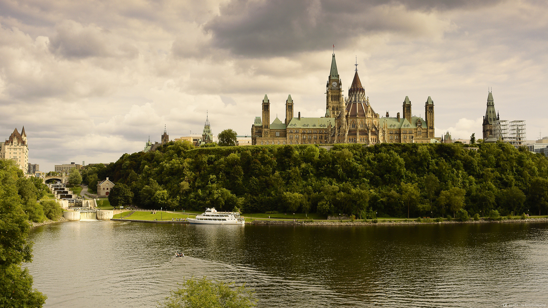 Sony Global A Clock World Time Captured By A Rideau Canal